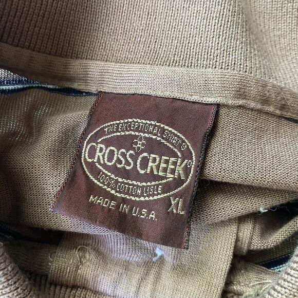 Vintage Cross Creek Shirt Sz XL Brown Striped Polo Made In USA Outdoors Casual - Picture 3 of 4